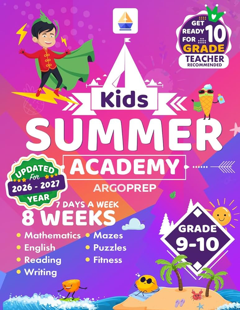 Kids Summer Academy by ArgoPrep - Grades 9-10: 8 Weeks of Math, Reading, Writing, Logic, Fitness ... | Amazon (US)