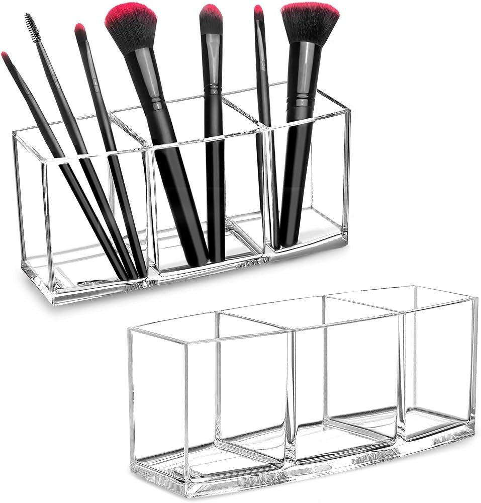 HBlife 2 Pack Clear Makeup Brush Holder Organizer, Acrylic Cosmetic Brushes Storage with 3 Slots,... | Amazon (US)