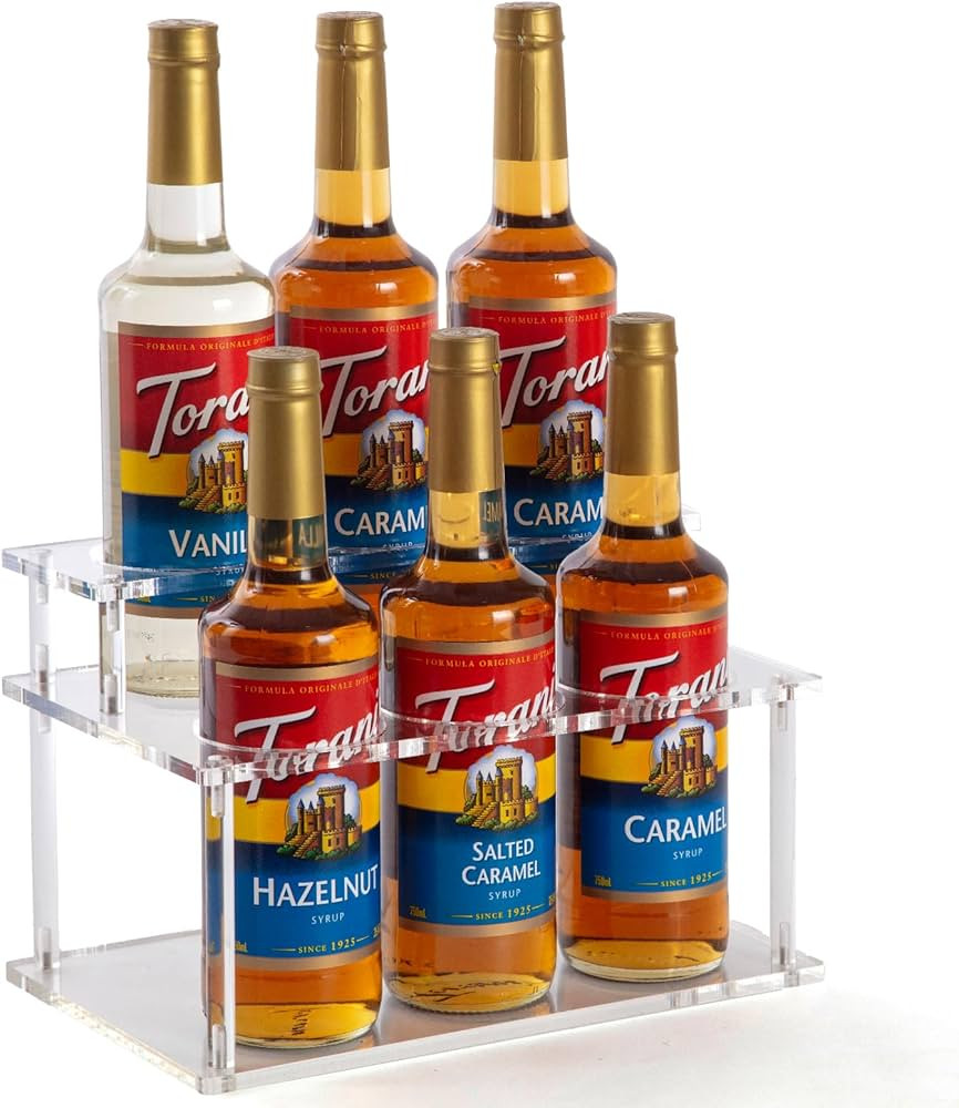 Acrylic Coffee Syrup Organizer, 2 Tier Coffee Syrup Rack (6 Bottle Capacity), Syrup Bottle Holder... | Amazon (US)