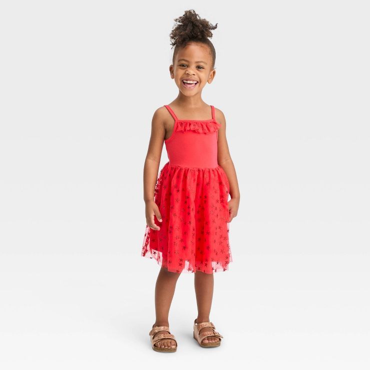 Toddler Girls' Star Short Sleeve Tulle Dress - Cat & Jack™ Red | Target