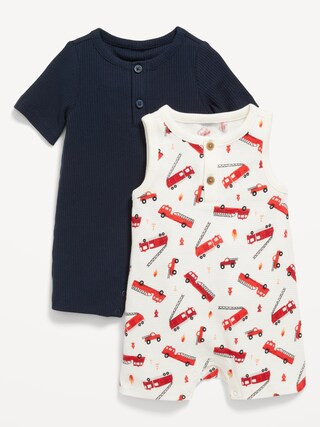 Printed Thermal-Knit Henley Romper 2-Pack for Baby | Old Navy (US)