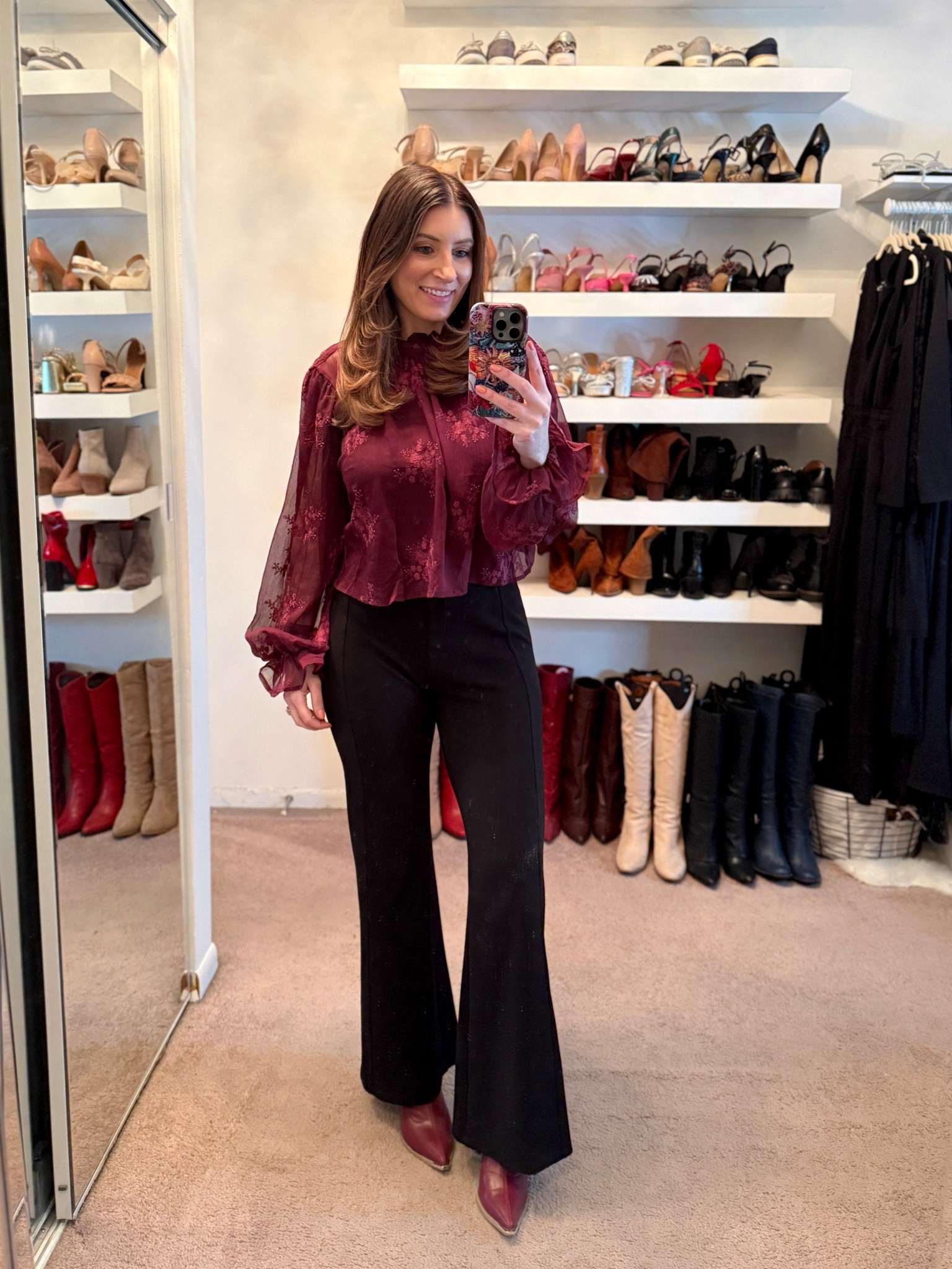 What I wore to work today, workwear outfit, casual outfit, Macys floral lace top, pull on dress pants, burgundy ankle boots 

#LTKootd #LTKWorkwear #LTKSaleAlert