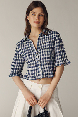 Maeve Smocked Button-Front Top | Anthropologie (US)