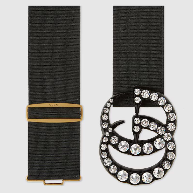 Elastic belt with crystal Double G buckle | Gucci (US)