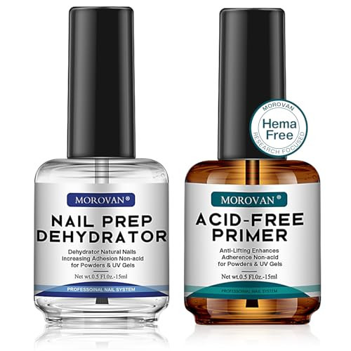 Morovan Professional Natural Nail Prep Dehydrate and Acid-Free Primer, Dehydrator for Acrylic and Gel Nail Polish, Non Acid Primer for UV Gels Fast Dry Superior Bonding Agent Gift Box Set | Amazon (US)