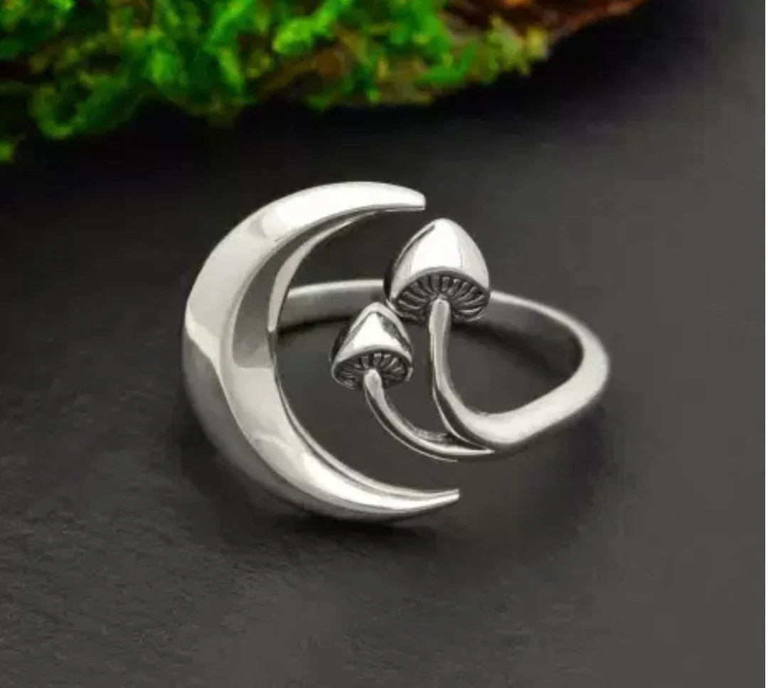 Moon Ring Mushroom  Sterling Silver Minimalist Jewelry - Etsy | Etsy (US)