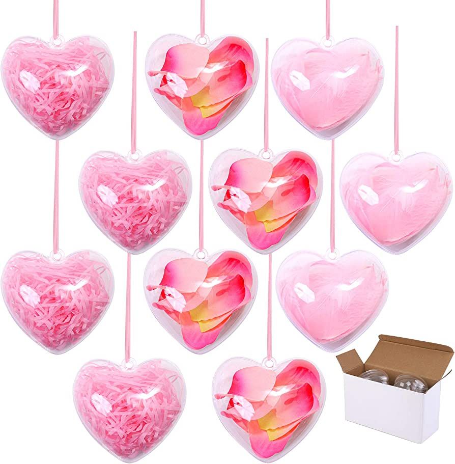 Aneco 12 Pieces Clear Plastic Fillable Heart Shape Boxes 80mm Acrylic Hanging Balls DIY Craft Orn... | Amazon (US)