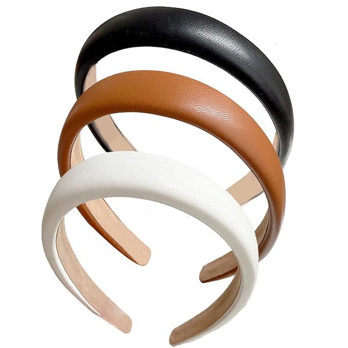 3 Pack Headband for Women Leather Padded Headband Fashion Hair Bands for Women's Hair Non Slip Wi... | Amazon (US)