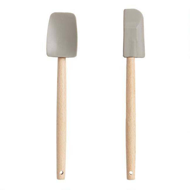 Mini Gray Silicone Spatulas With Wood Handles 2 Piece Set | World Market