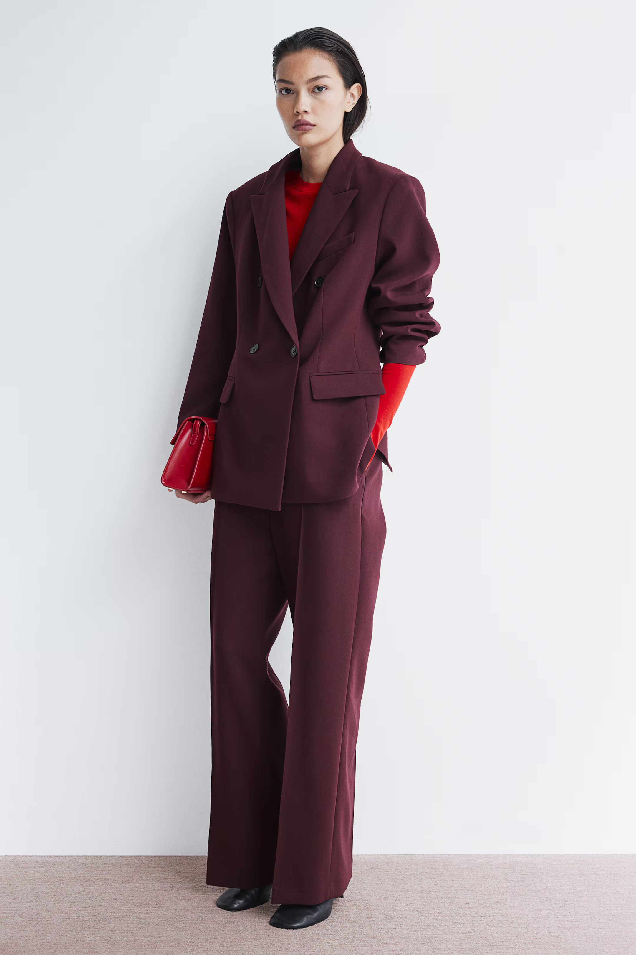 Double-breasted hourglass blazer - Long sleeve - Regular length - Burgundy - Ladies | H&M GB | H&M (UK, MY, IN, SG, PH, TW, HK)