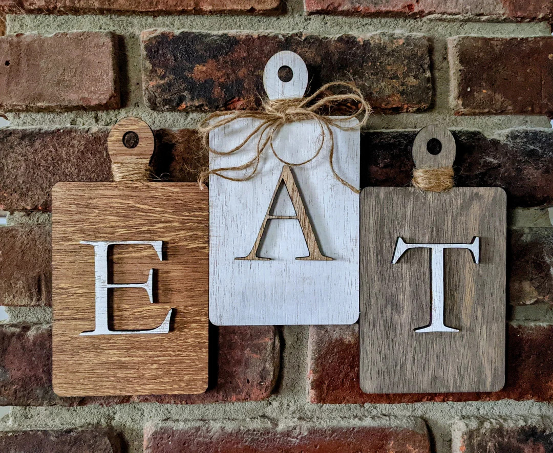 Rustic EAT Wall Decor - Cutting Board Shaped EAT Wall Hanging, Farmhouse Eat Sign, Laser Cut Mult... | Etsy (US)