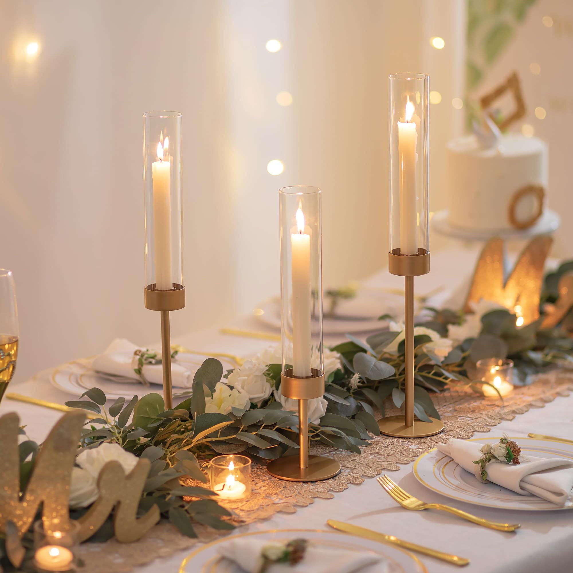 Glass Hurricane Candlestick Holders Gold - Romadedi Set of 6 Taper Candle Holder Bulk Tall Clear ... | Amazon (US)