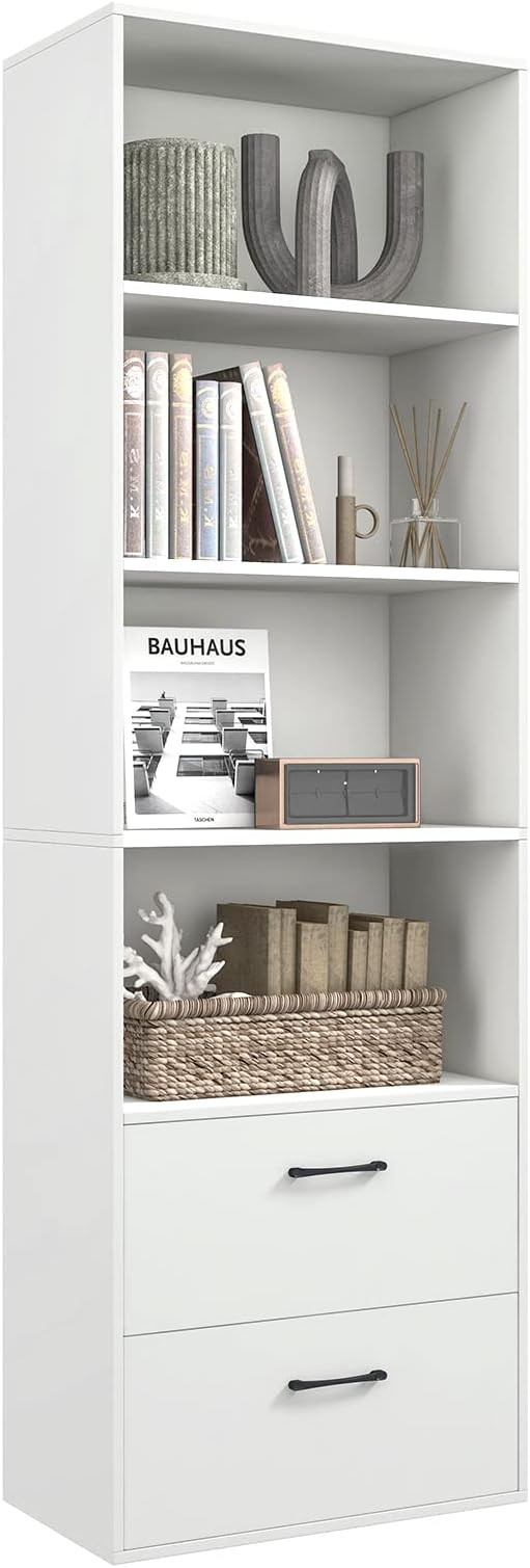 Tangkula 4 Shelf Bookcase with 2 Drawers, 74 Inch 4 Tiers Tall Open Bookshelf with 2 Slide-Out Dr... | Amazon (US)