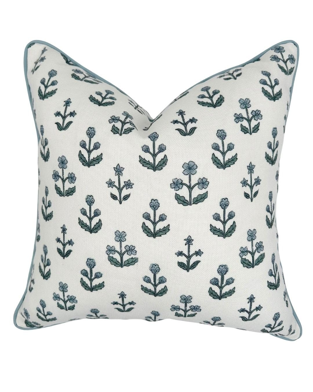 Jillien Harbor "The Beau” Floral Block Print Pillow Cover – Blue Decorative Throw Pillow Cove... | Amazon (US)