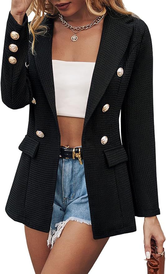 MIRACMODA Woman Elegant Double Breasted Work Office Blazer Sleeveless Vest/Long Sleeve Fitted Coa... | Amazon (US)