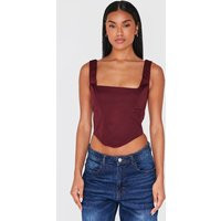 Burgundy Woven Corset | PrettyLittleThing US