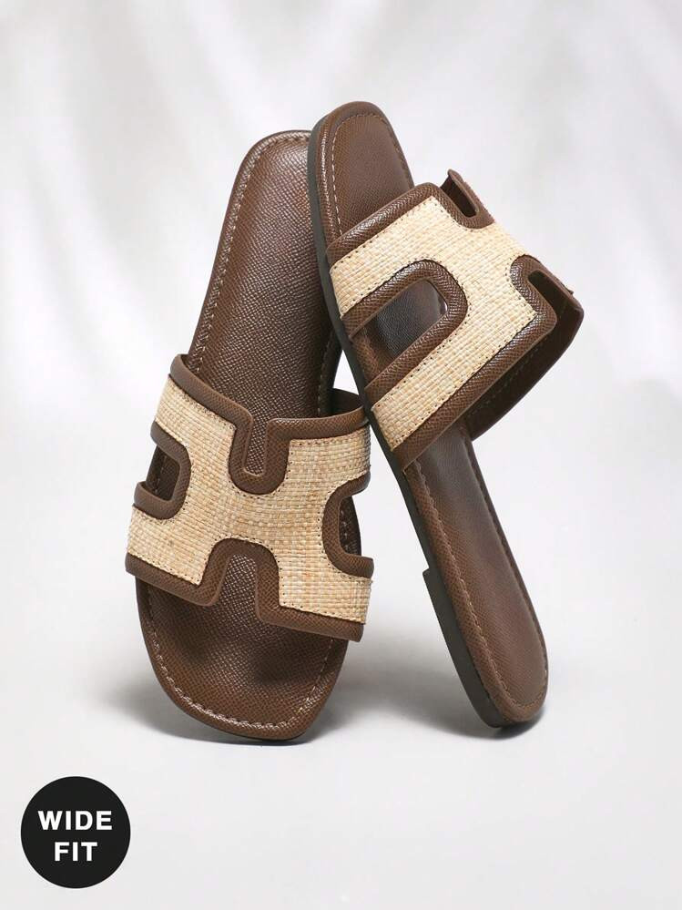 SHUZIA Women's Wide-Fit Fashion Casual Comfy Raffia Band Flat Sandals For Christmas | SHEIN
