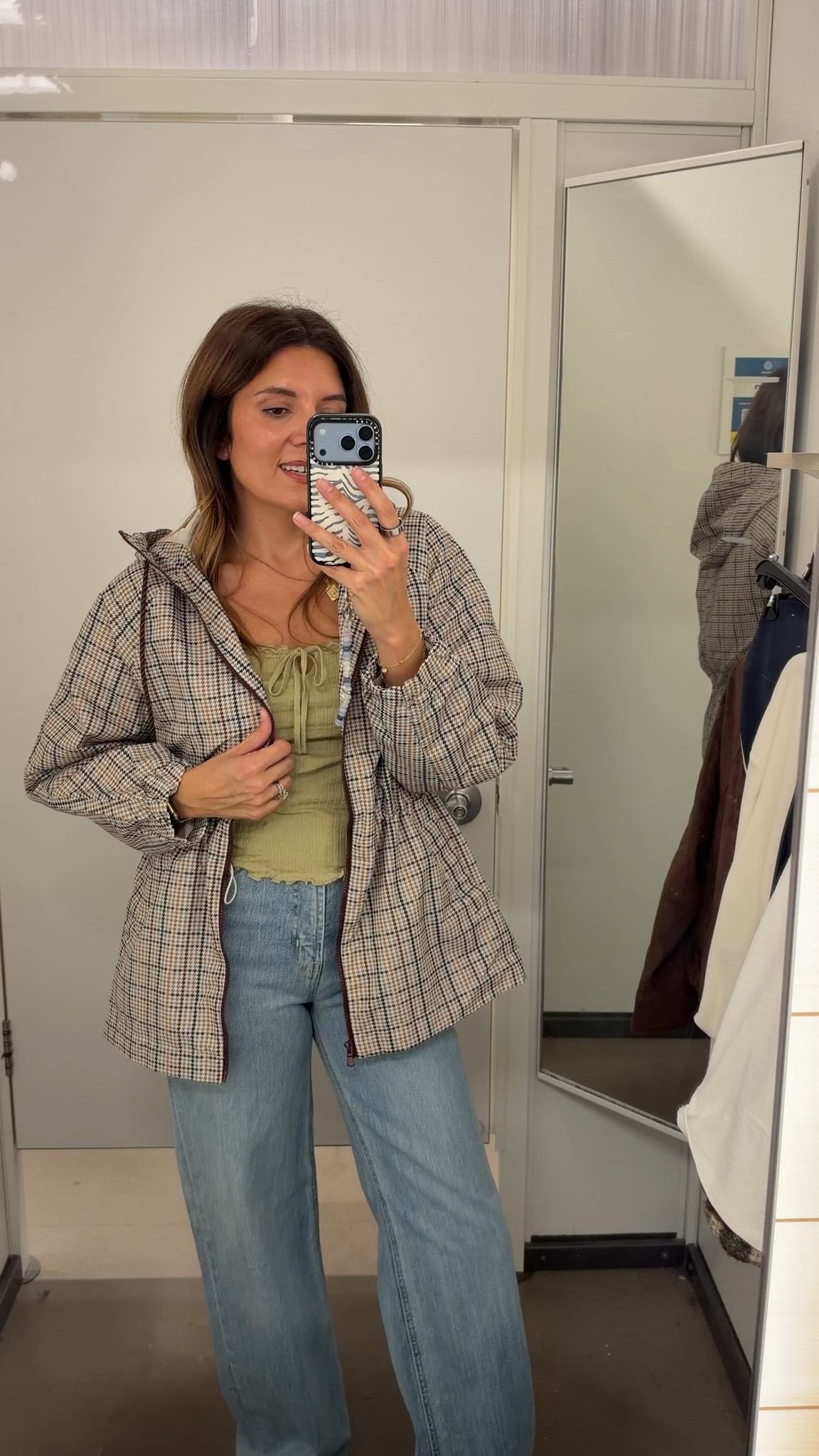 The plaid anorak jacket that looks so expensive!! Old navy up to 50% off now! In a size small jacket, 2 tall in jeans.