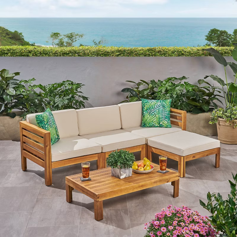 Cambridge 5pc Acacia Wood Patio Sofa Set - Teak/Beige - Christopher Knight Home | Target
