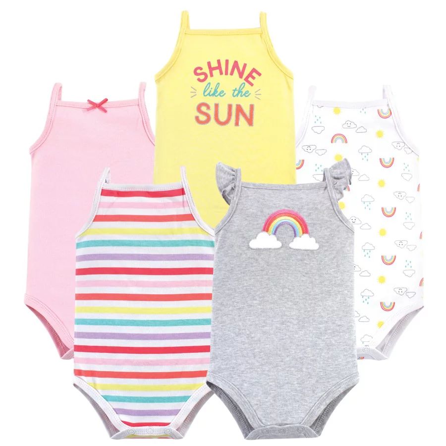Hudson Baby Infant Girl Cotton Sleeveless Bodysuits 5pk, Rainbows, 9-12 Months | Walmart (US)