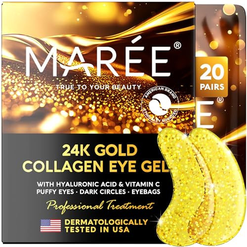 MAREE Under Eye Patches (20 Pairs) - 24K Gold Eye Patches for Puffy Eyes, Dark Circles, Eye Bags ... | Amazon (US)