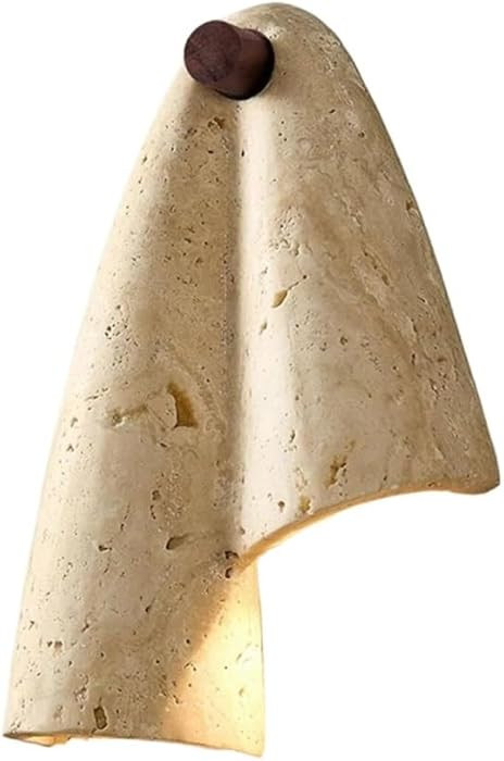 Travertine Wall Sconce, Natural Stone Solid Wood Accent Light, Sculptural Form Wall Lamp for Bedr... | Amazon (US)