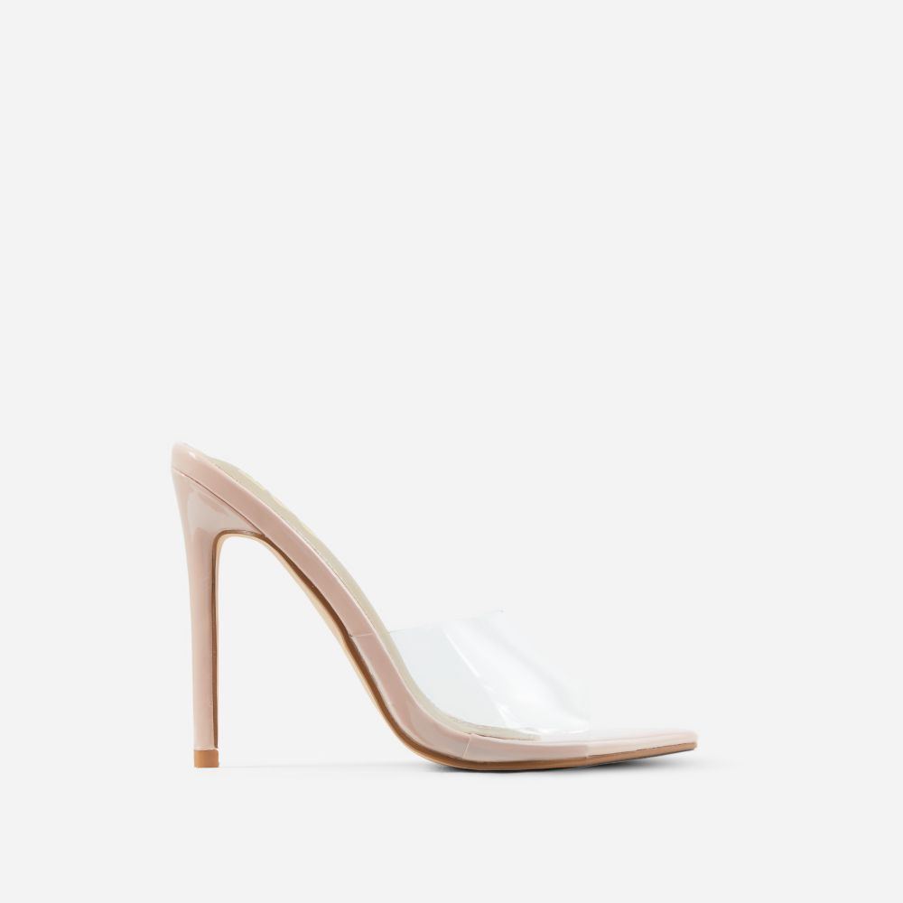 Kilo Peep Toe Perspex Clear Heel Mule In Nude Patent | EGO Shoes (US & Canada)