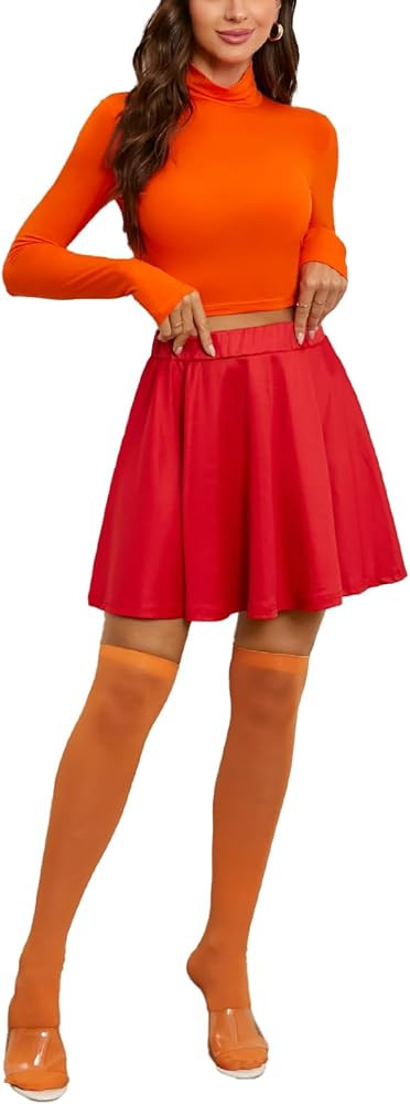 Laqeyko Womens Basic Mock Neck Slim Fitted Long Sleeve Turtleneck Pullover Crop Tee Top with Red ... | Amazon (US)