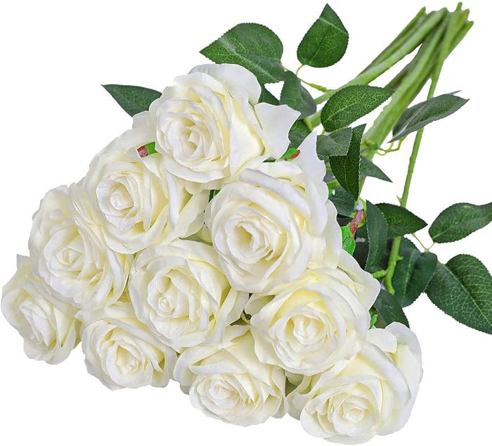 Nubry Artificial Silk Rose Flower Bouquet Lifelike White Fake Rose for Wedding Home Party Decorat... | Amazon (US)