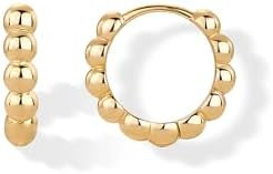 PAVOI 18K Gold Plated 925 Sterling Silver Posts Beaded Huggie Hoop Earrings for Women - Lightweig... | Amazon (US)