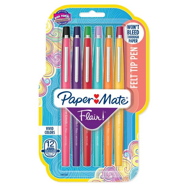 Paper Mate Flair Felt Tip Pens, Medium Point, Assorted Colors, 12 Count | Walmart (US)