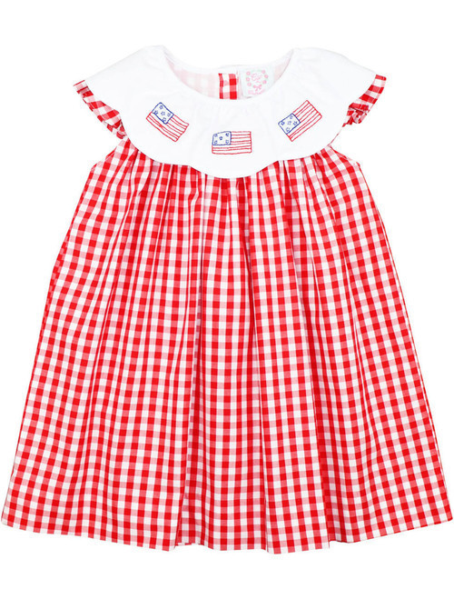 Red Check Embroidered Flags Dress | Cecil and Lou