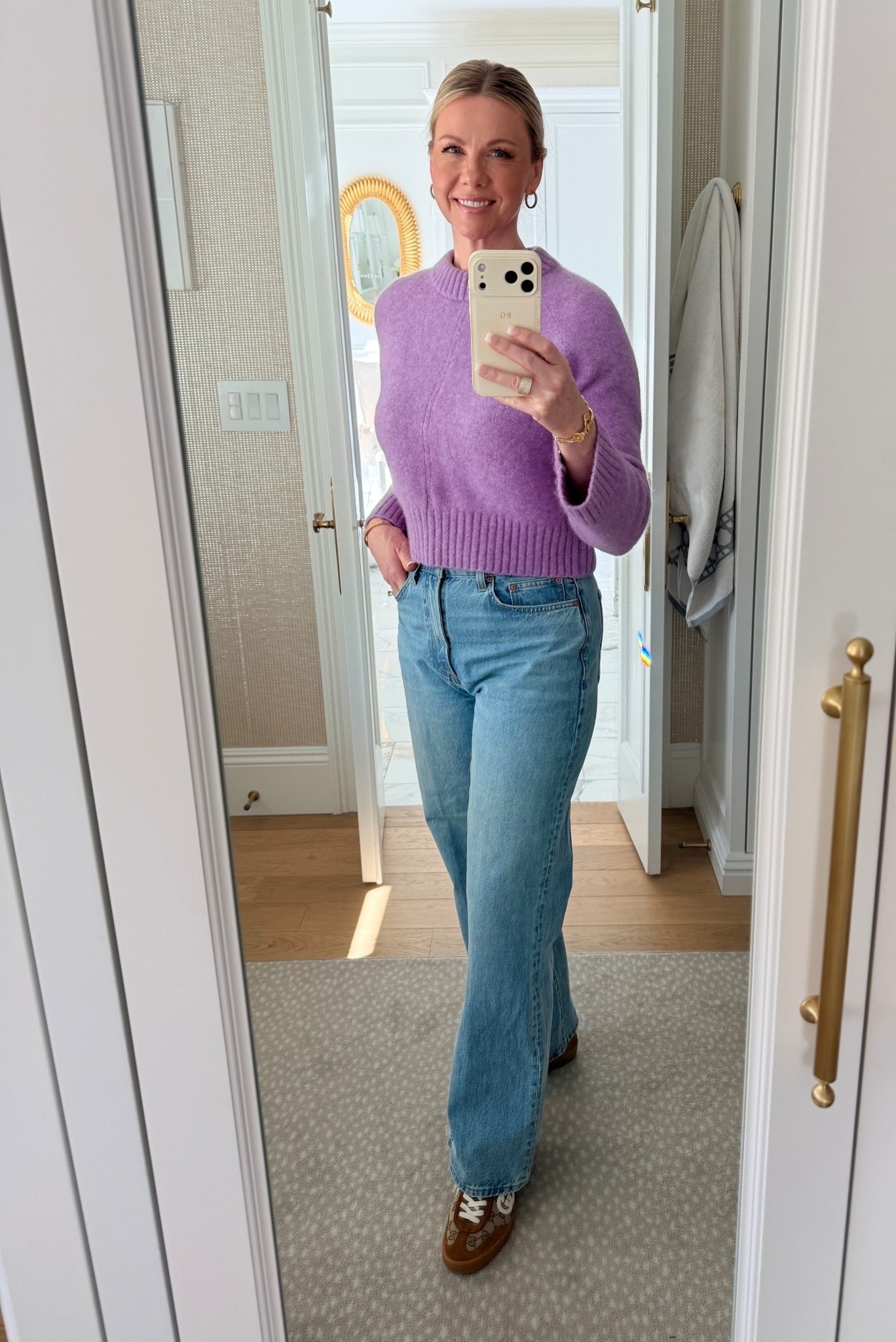 Cozy winter outfit, love this lavender sweater with these relaxed jeans!

#LTKdayinmylife #LTKootd #LTKOver40