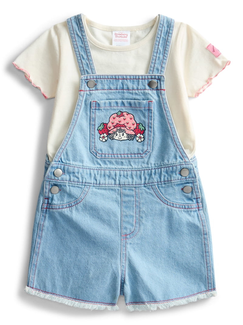 Strawberry Shortcake Toddler Girls Denim Shortall and Short Sleeve Tee Set, 2-Piece, Sizes 12M-5T | Walmart (US)