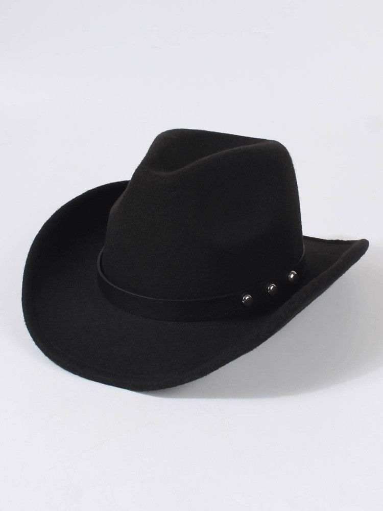 1pc Unisex Belt & Studded Decor Cowboy Fedora Hat For Daily Life | SHEIN