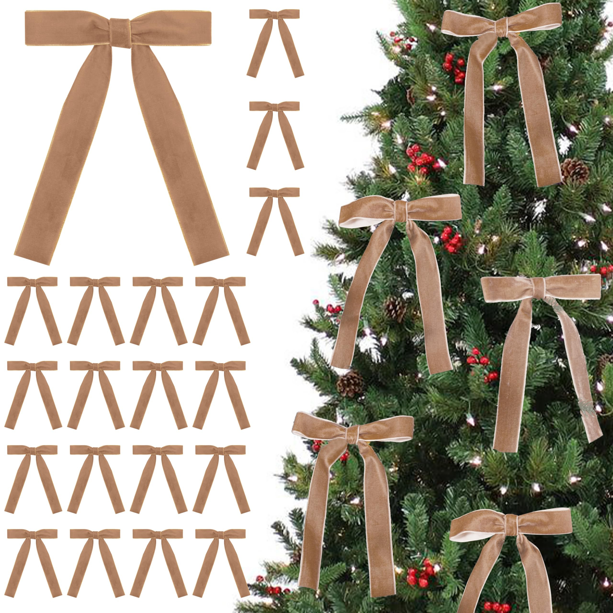 SIMISI RIBBON 24 Pcs Burgundy Velvet Bows Christmas Tree Ornaments Vintage Ribbon Bow for Tree Ga... | Amazon (US)