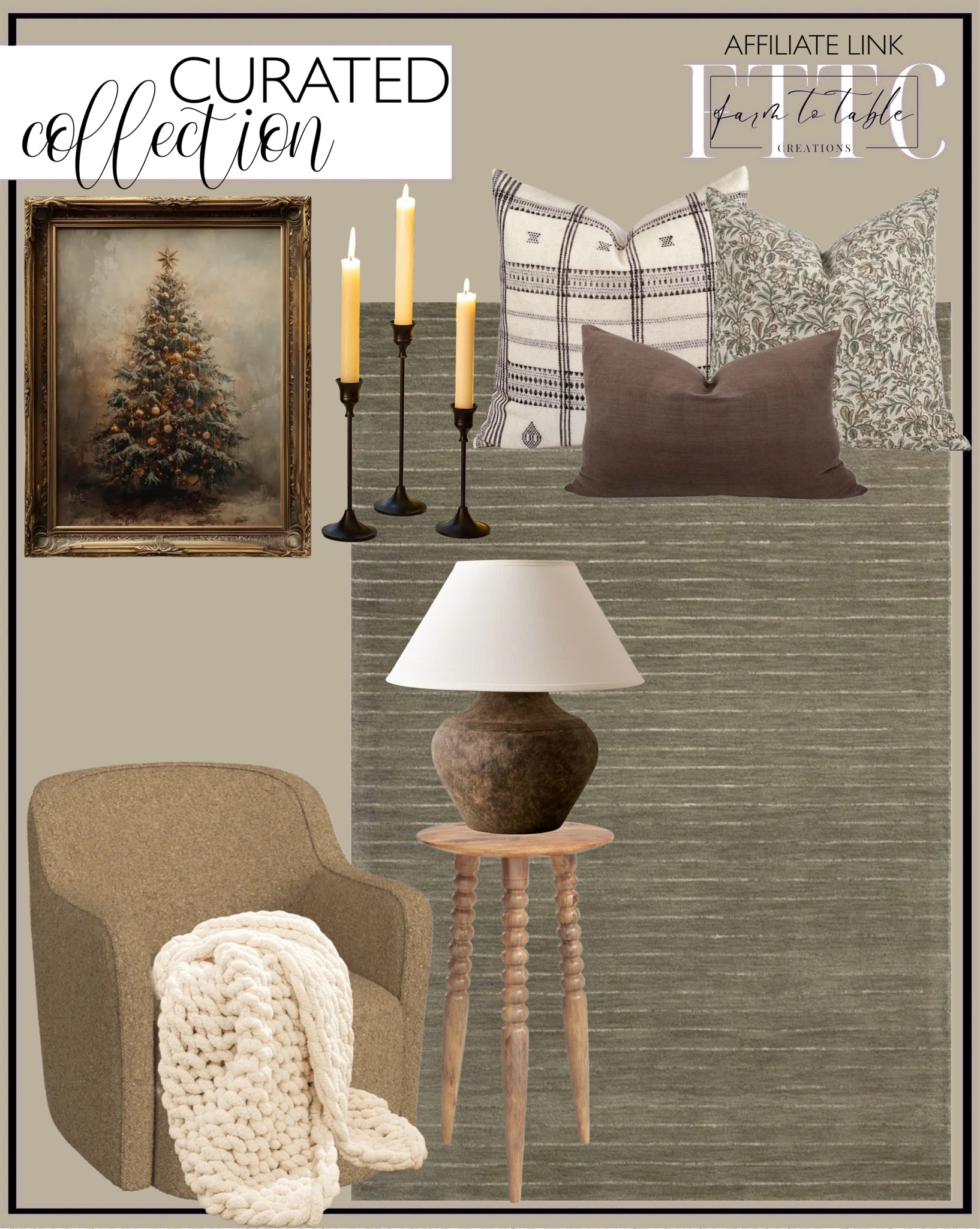 Curated Holiday Collection. Follow @farmtotablecreations on Instagram for more inspiration.

Chris Loves Julia x Loloi Henry Olive / Ivory Area Rug. Wade Logan Swivel Arm Chair. Lessing End Table. Neutral Pillow combination. Valencia Table Lamp. Christmas Tree Art Print. Taper Candle Holders. Chunky Knit Throw. 

Trending Decor | Viral Decor | Amazon Holiday | Walmart Christmas | Christmas Table | Tablescape | Christmas Tree | Bedroom corner | Coffee Table Decor | Neutral Decor | Fall Stem Sale | Target Finds | Skinny Bench | Bedroom | Living Room | Breakfast Nook | Amazon Home | Target Sale | Loloi Rugs | Magnolia Home | console table | console table styling | faux stems | entryway space | front porch decor | neutral decor | entryway decor | cozy home | affordable decor |  home decor | home inspiration | Christmas stems | Christmas console | Christmas vignette | christmas decor | fall decorations | console styling | entryway rug | cozy moody home | moody home decor | neutral home | bathroom decor | tree ornaments


#LTKHome #LTKHoliday #LTKSaleAlert