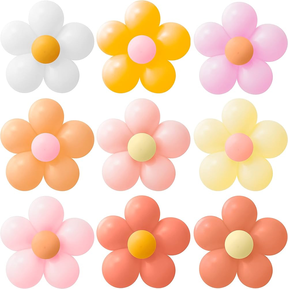 A1diee 108Pcs Groovy Retro Hippie Daisy Flower Balloon DIY Kit- 18Set Light Pink Flower Shaped Ba... | Amazon (US)