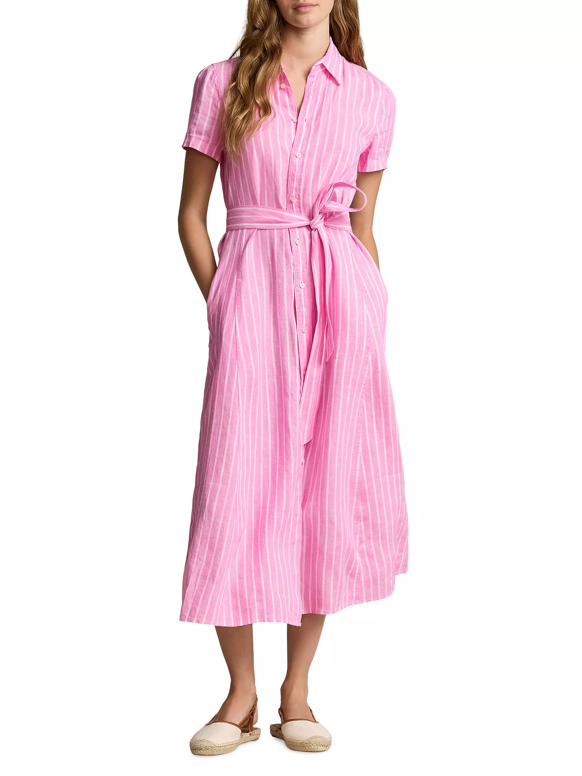 Striped Linen Self-Tie Shirtdress | Saks Fifth Avenue