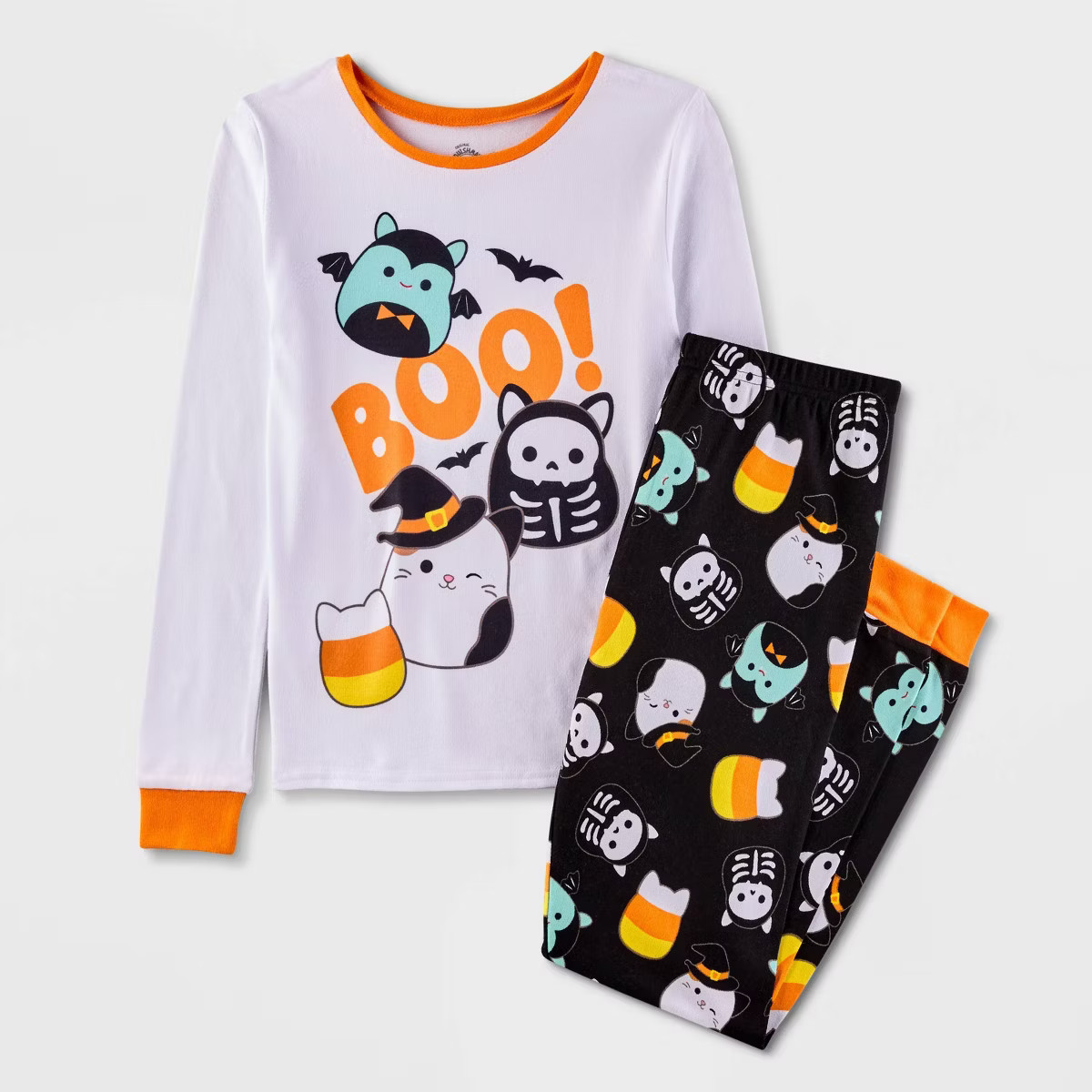 Girls' Squishmallows 2pc Snug Fit Halloween Pajama Set - Black/White | Target