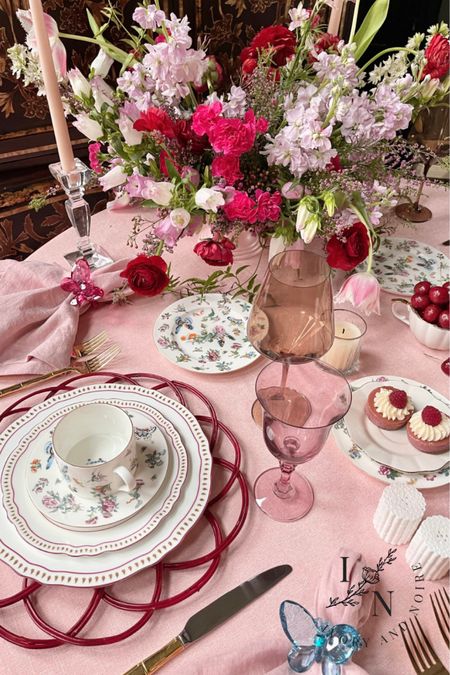 Celebrate this upcoming Galentine’s Day and Valentine’s Day with a beautifully decorated pink or red Tablescape. This Tablescape is built to inspire you to create your own stunning and unique Galentine’s Day or Valentine’s Day table for a dinner or brunch party. GALENTINES DAY. VALENTINES DAY. VALENTINES DAY DECOR. GALENTINES DAY DECOR. 

#LTKhome #LTKparties #LTKSeasonal