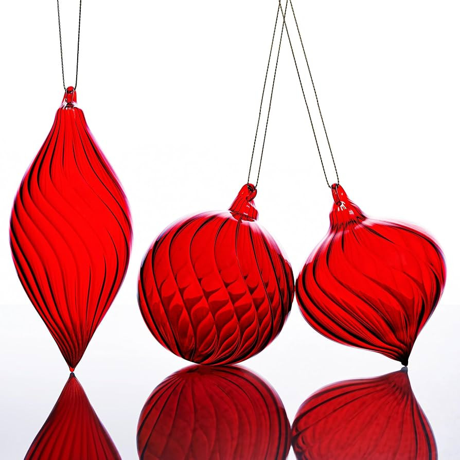 3 Pcs Hand Blown Glass Christmas Ball Ornaments Hanging Xmas Tree Decorations for Home Wedding Bi... | Amazon (US)