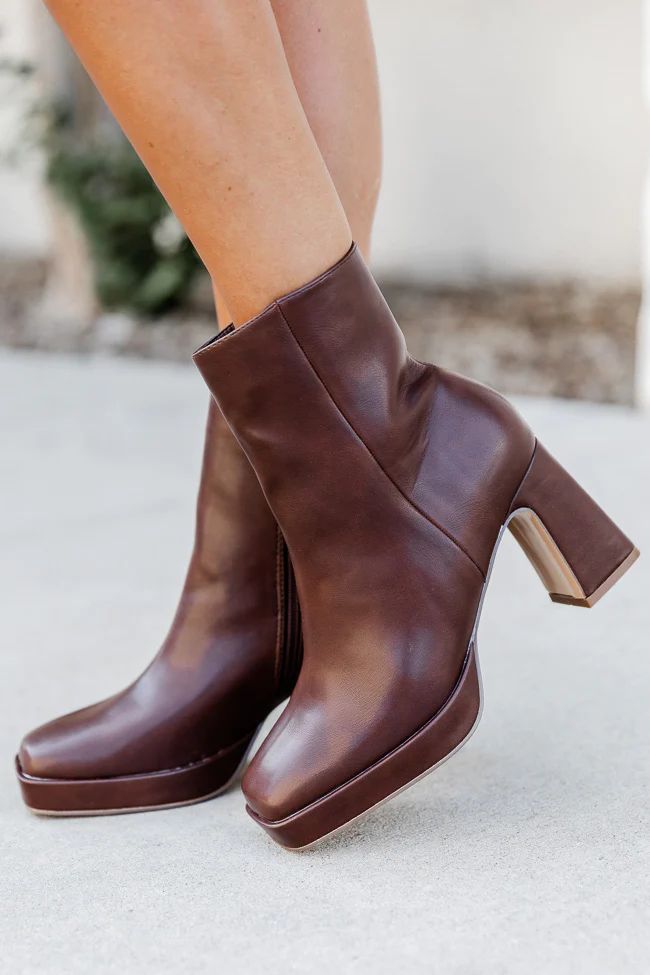 Candace Brown Square Toe Bootie | Pink Lily