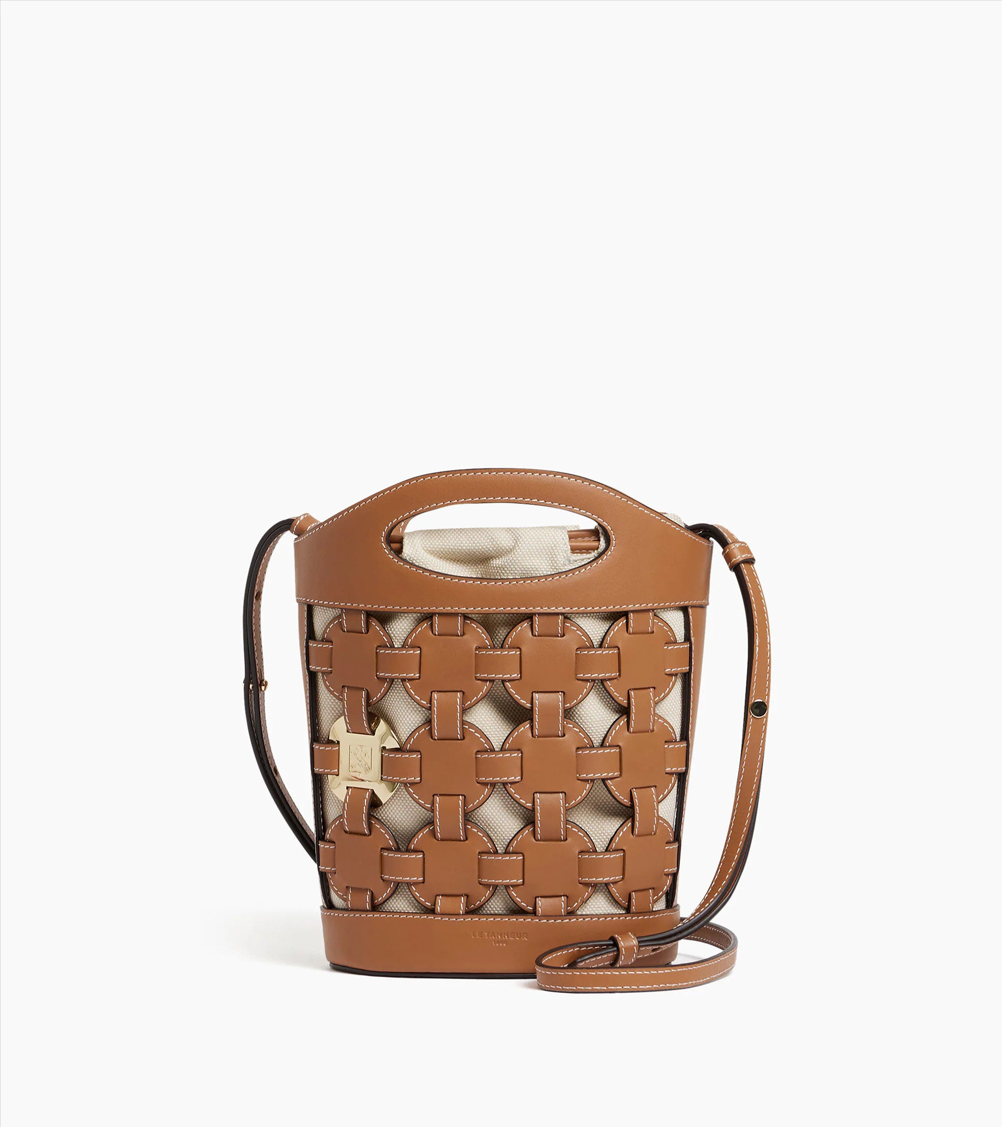 Small bucket bag Le Potier in canvas cotton and smooth leather | Le Tanneur