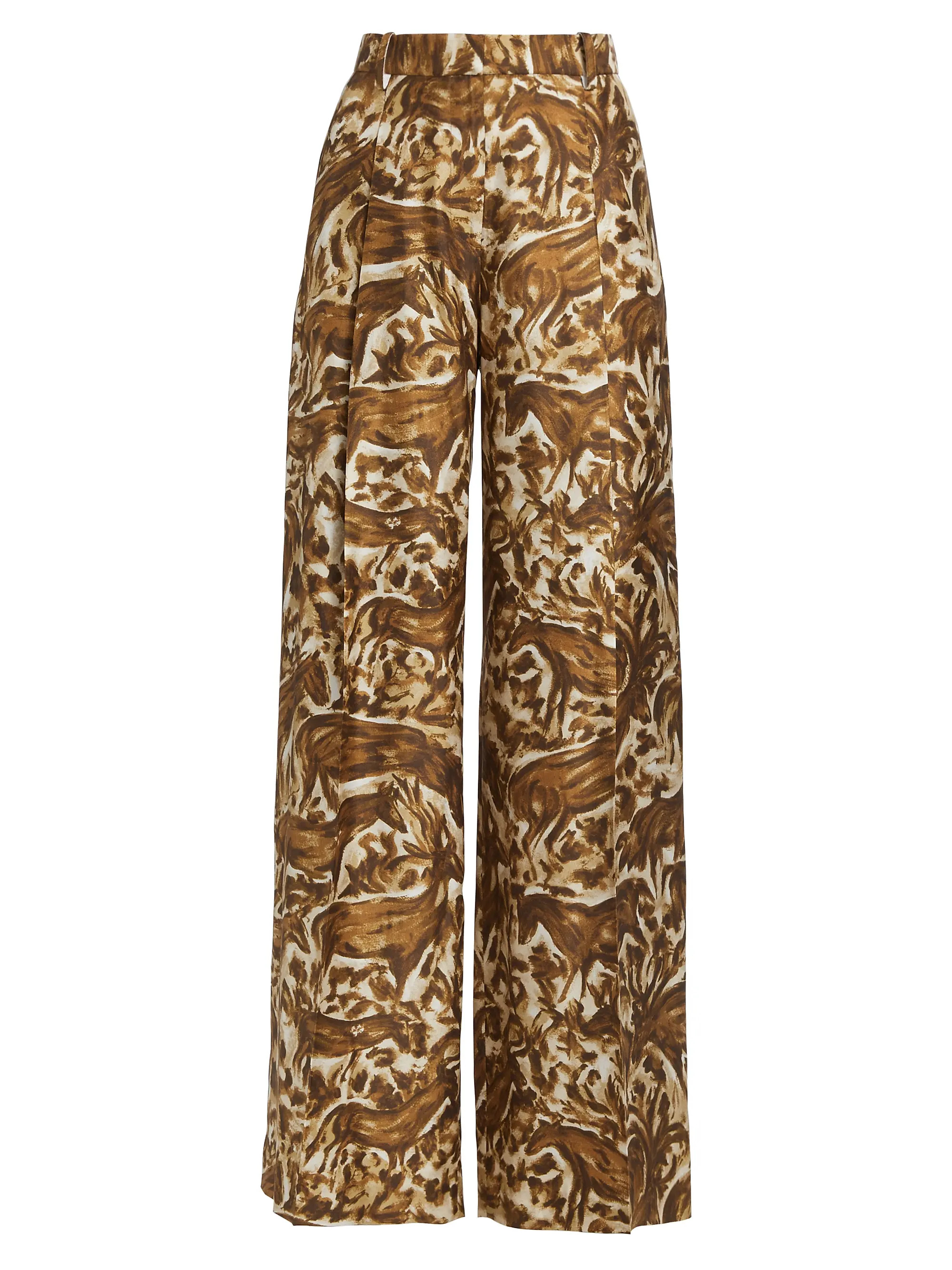 Abstract Horse-Print Silk Straight-Leg Pants | Saks Fifth Avenue