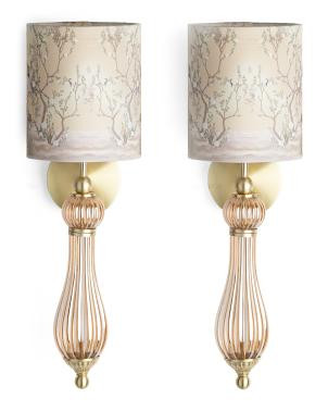 2Pk 8X7X22.5 Glass Teardrop Cordless Wall Sconces, Gold | TJ Maxx