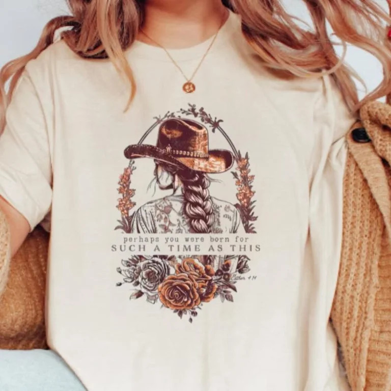 Perhaps You Were Born Christian Shirt For Women, Trendy Western Cowgirl Aesthetic Shirt, Esther 4... | Walmart (US)