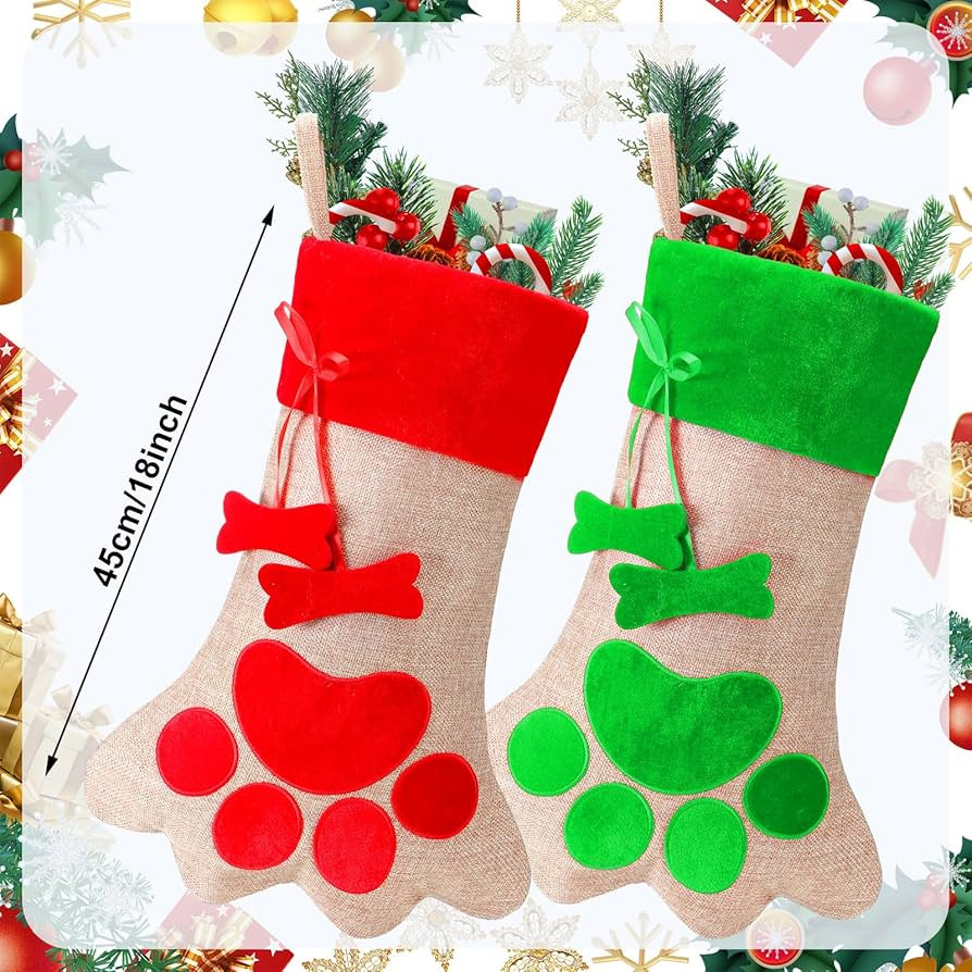 Syhood 3 Pieces Pet Christmas Stockings Dog Cat Christmas Stockings 18'' Paw Pattern Stockings fo... | Amazon (US)