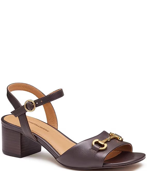 Johnston & Murphy Women's Edith Leather Bit Buckle Ankle Strap Stack Heel Sandals | Dillard's | Dillard's