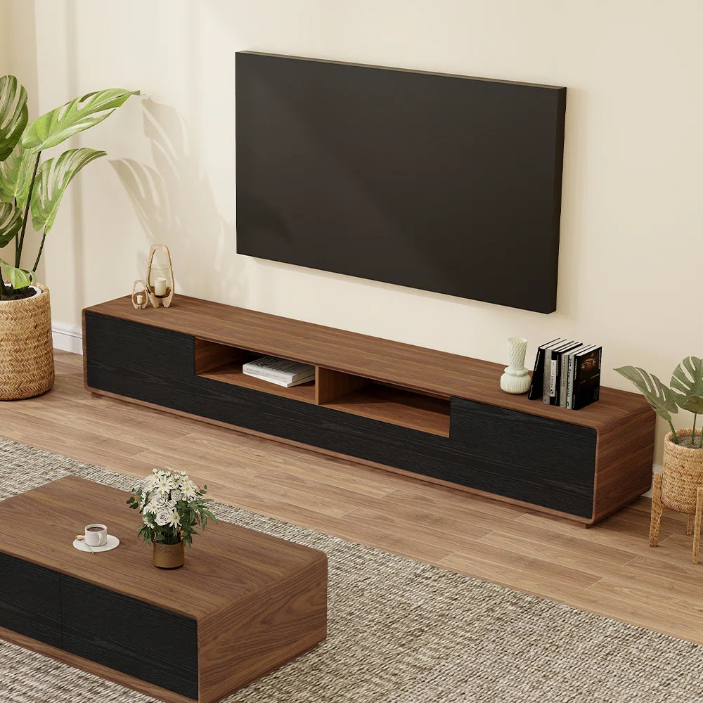 Dawnee Modern Wood TV Stand Media Console 4 Drawers Open Storage Cabinet Walnut Veneer Fully-asse... | Wayfair North America